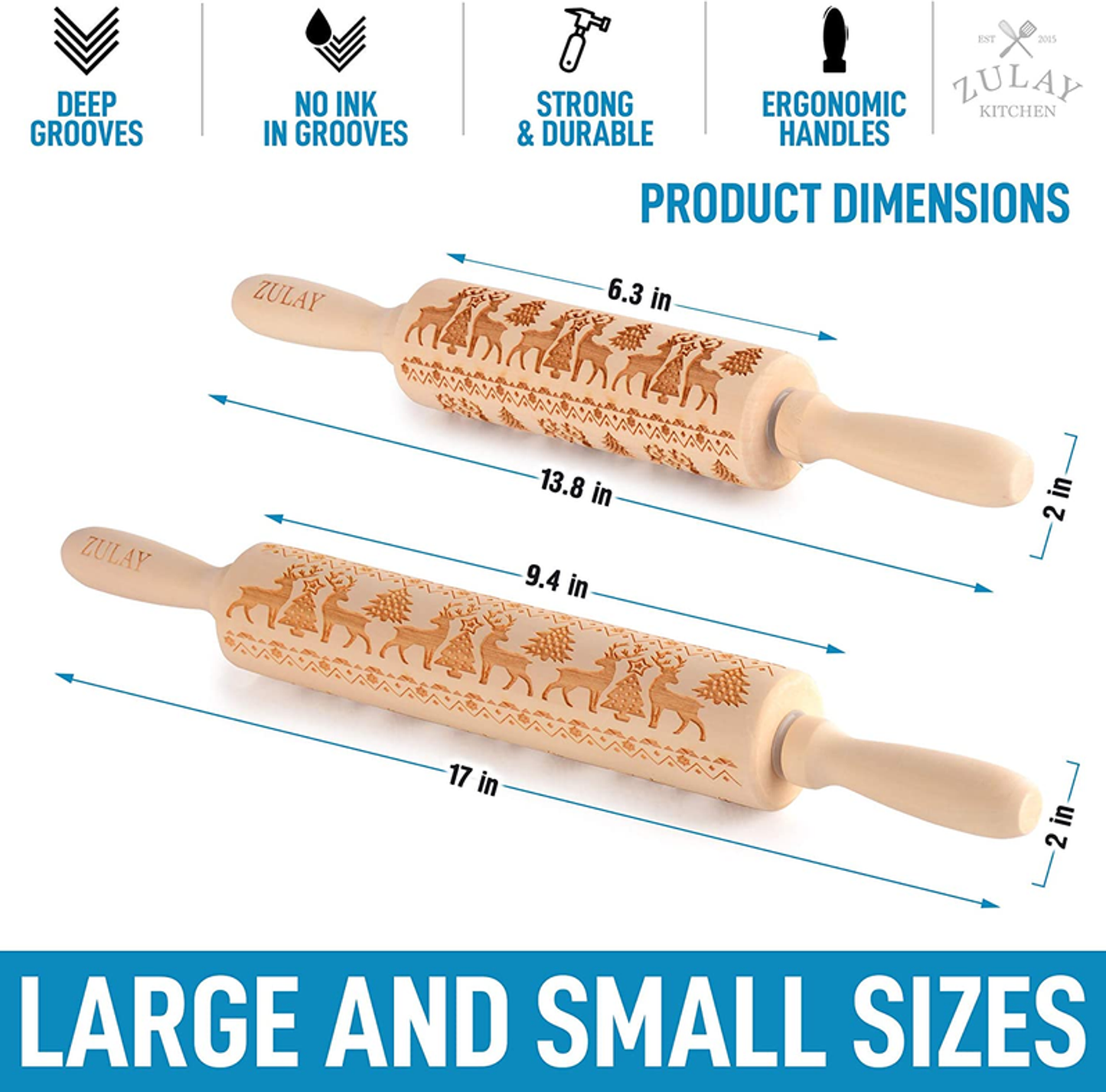 Wooden Carved Christmas Rolling Pin