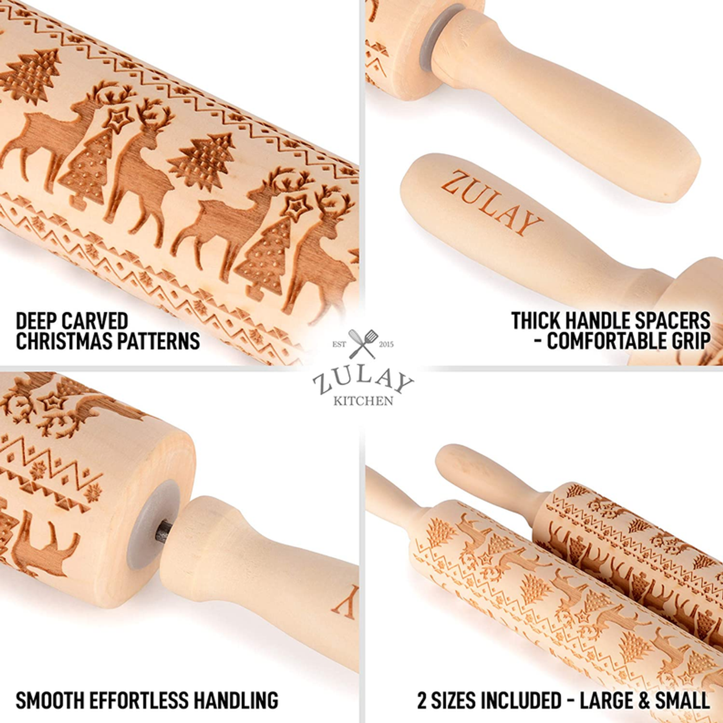 Wooden Carved Christmas Rolling Pin