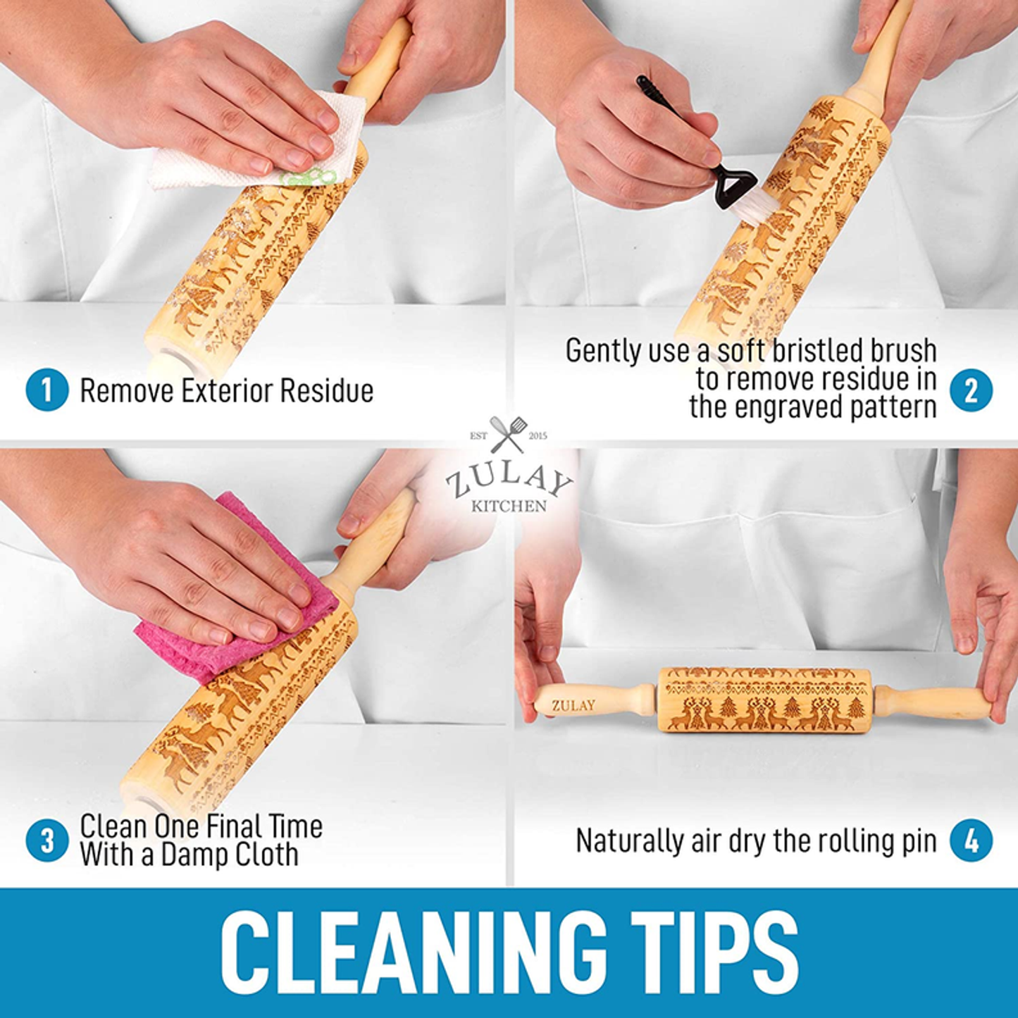 Wooden Carved Christmas Rolling Pin