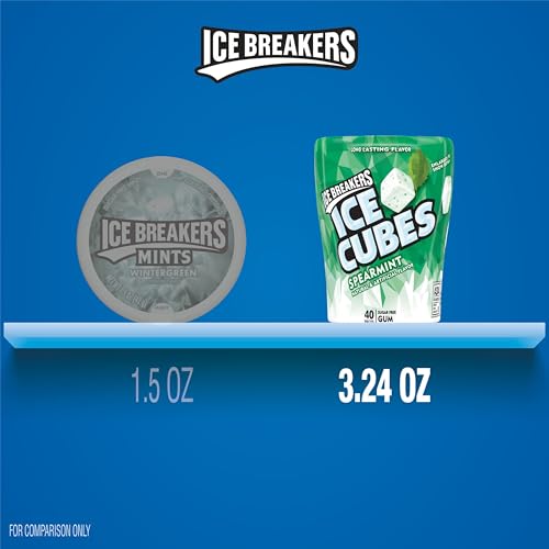 ICE BREAKERS Ice Cubes Spearmint Sugar Free Chewing Gum Bottles, 3.24 oz (6 Count, 40 Pieces)