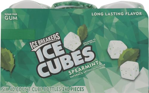 ICE BREAKERS Ice Cubes Spearmint Sugar Free Chewing Gum Bottles, 3.24 oz (6 Count, 40 Pieces)