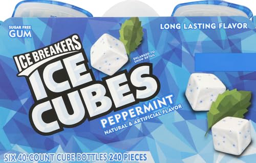 ICE BREAKERS Ice Cubes Spearmint Sugar Free Chewing Gum Bottles, 3.24 oz (6 Count, 40 Pieces)