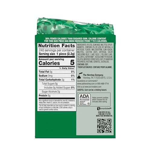 ICE BREAKERS Ice Cubes Spearmint Sugar Free Chewing Gum Bottles, 3.24 oz (6 Count, 40 Pieces)