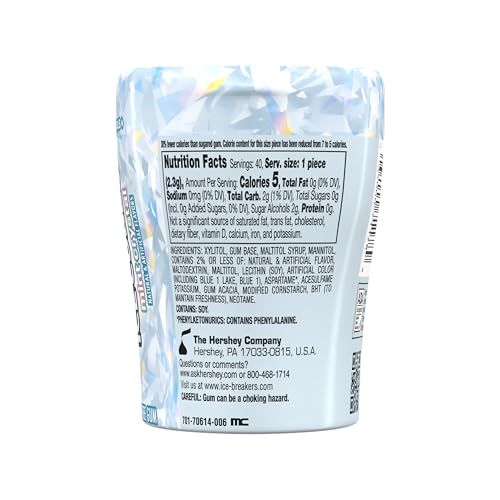 ICE BREAKERS Ice Cubes Spearmint Sugar Free Chewing Gum Bottles, 3.24 oz (6 Count, 40 Pieces)