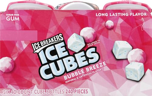 ICE BREAKERS Ice Cubes Spearmint Sugar Free Chewing Gum Bottles, 3.24 oz (6 Count, 40 Pieces)