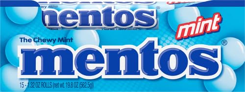 Mentos Chewy Mint Candy Roll, Mint, Non Melting, Party, 14 Pieces (Bulk Pack of 15) - Packaging May Vary