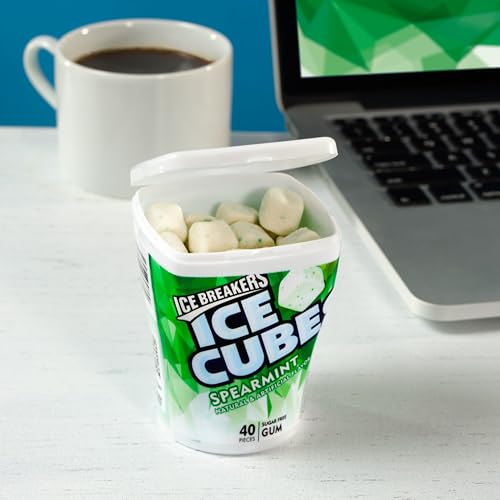 ICE BREAKERS Ice Cubes Spearmint Sugar Free Chewing Gum Bottles, 3.24 oz (6 Count, 40 Pieces)