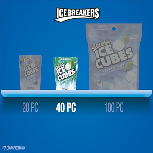 ICE BREAKERS Ice Cubes Spearmint Sugar Free Chewing Gum Bottles, 3.24 oz (6 Count, 40 Pieces)