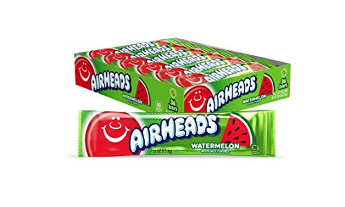 Airheads Candy, Watermelon Flavor, Individually Wrapped Full Size Bars, Taffy, Non Melting, Party, Pack of 36 Bars