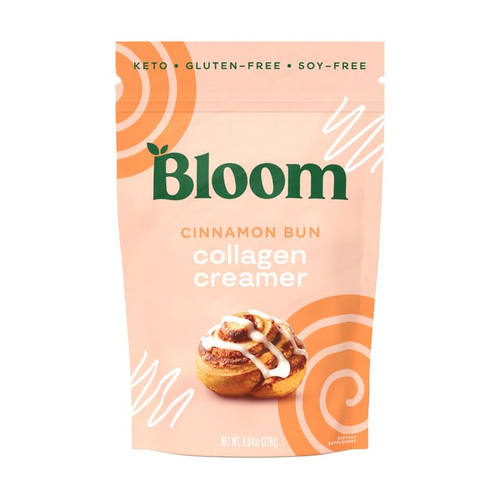 Bloom Nutrition Cinnamon Bun Collagen Peptide Creamer - Grass-Fed Protein Powder & MCT Oil for Coffee - No Sugar, Gluten-Free, Keto & Soy-Free