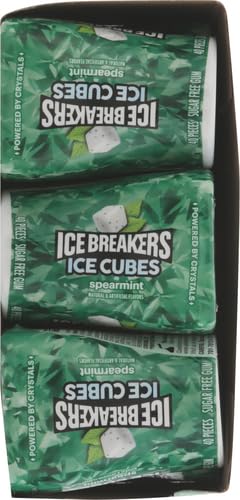 ICE BREAKERS Ice Cubes Spearmint Sugar Free Chewing Gum Bottles, 3.24 oz (6 Count, 40 Pieces)