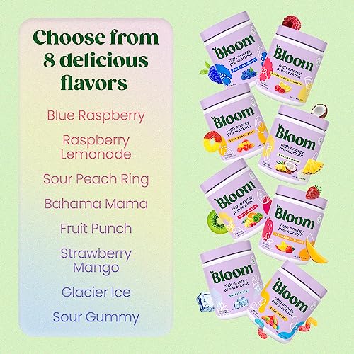 Bloom Nutrition High Energy Pre Workout with Beta Alanine, Ginseng and L Tyrosine for Amino Energy, Natural Caffeine Powder from Green Tea Extract, Keto, Sugar Free Drink Mix, Raspberry Lemonade