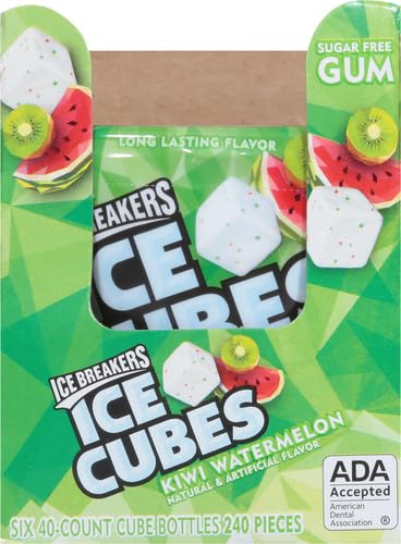 ICE BREAKERS Ice Cubes Spearmint Sugar Free Chewing Gum Bottles, 3.24 oz (6 Count, 40 Pieces)