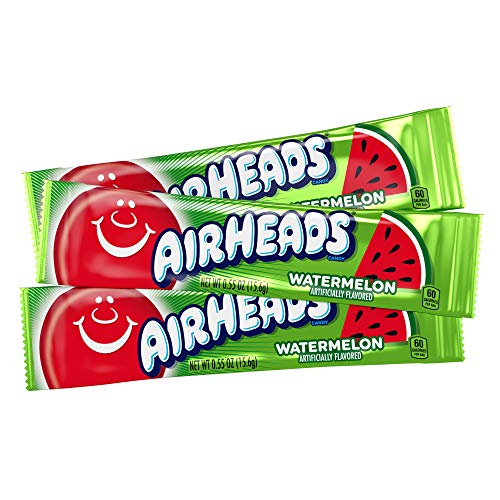 Airheads Candy, Watermelon Flavor, Individually Wrapped Full Size Bars, Taffy, Non Melting, Party, Pack of 36 Bars