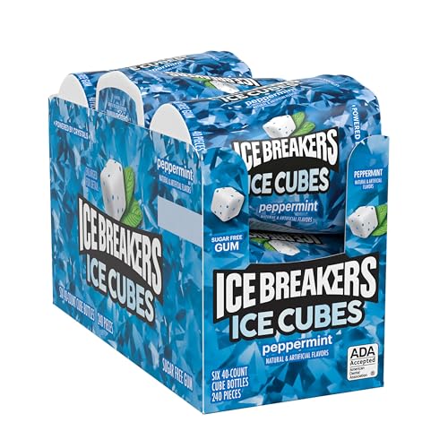 ICE BREAKERS Ice Cubes Spearmint Sugar Free Chewing Gum Bottles, 3.24 oz (6 Count, 40 Pieces)