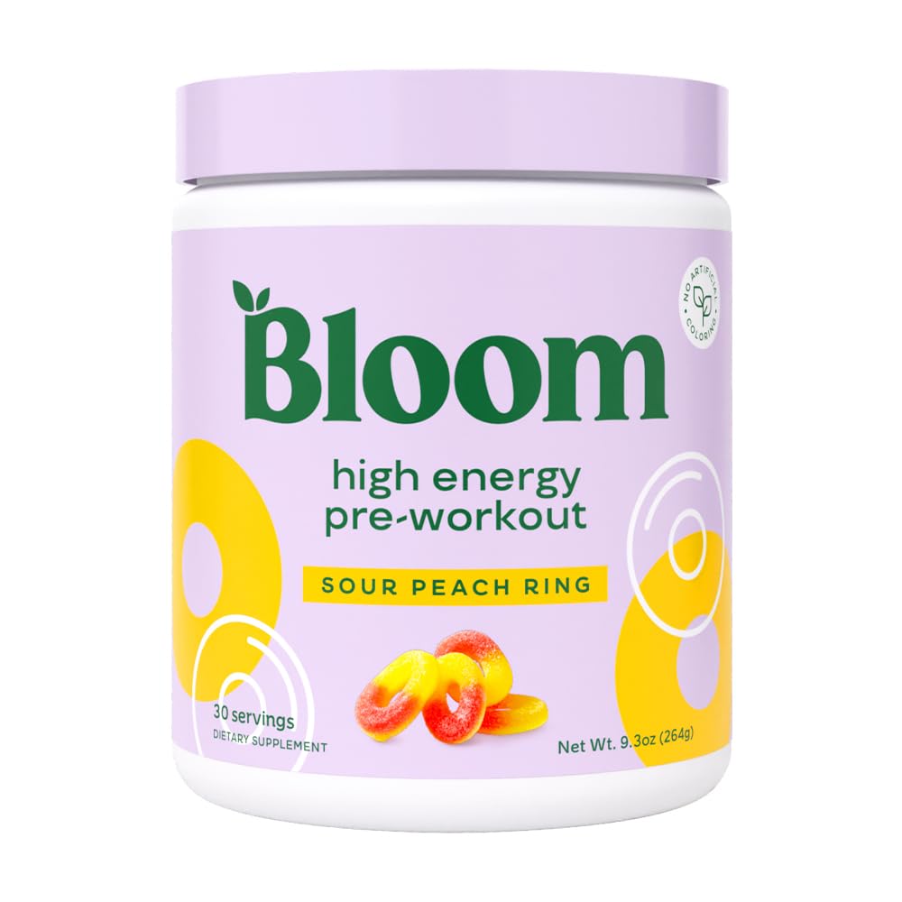 Bloom Nutrition High Energy Pre Workout with Beta Alanine, Ginseng and L Tyrosine for Amino Energy, Natural Caffeine Powder from Green Tea Extract, Keto, Sugar Free Drink Mix, Raspberry Lemonade