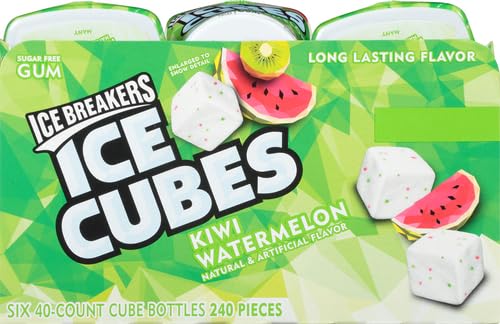 ICE BREAKERS Ice Cubes Spearmint Sugar Free Chewing Gum Bottles, 3.24 oz (6 Count, 40 Pieces)