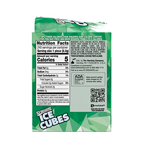 ICE BREAKERS Ice Cubes Spearmint Sugar Free Chewing Gum Bottles, 3.24 oz (6 Count, 40 Pieces)