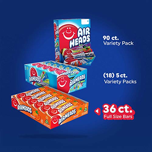 Airheads Candy, Watermelon Flavor, Individually Wrapped Full Size Bars, Taffy, Non Melting, Party, Pack of 36 Bars