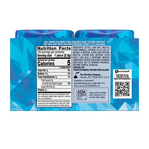 ICE BREAKERS Ice Cubes Spearmint Sugar Free Chewing Gum Bottles, 3.24 oz (6 Count, 40 Pieces)