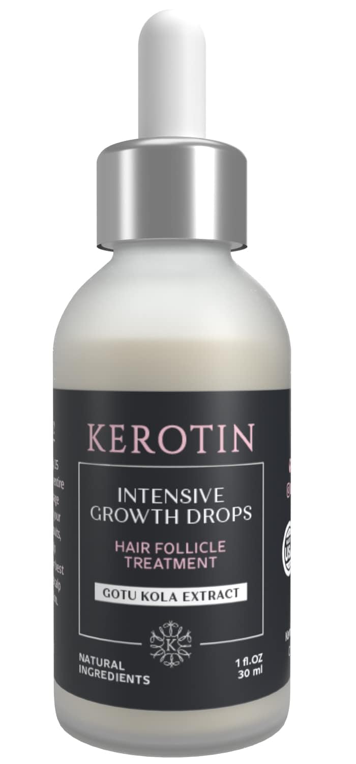 Kerotin Hair Growth Serum with Castor Oil for Hair Loss in Women, DHT Blocker, Promotes Scalp Care & Thicker Fuller Hair, Thickening Drops, Natural, Sulfate & Cruelty Free, Made in USA - 3 Pack