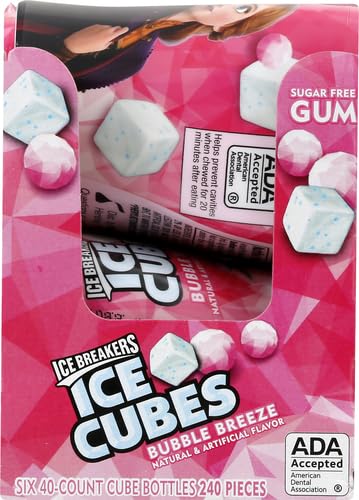 ICE BREAKERS Ice Cubes Spearmint Sugar Free Chewing Gum Bottles, 3.24 oz (6 Count, 40 Pieces)