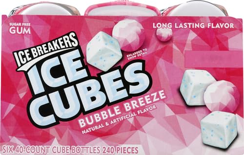 ICE BREAKERS Ice Cubes Spearmint Sugar Free Chewing Gum Bottles, 3.24 oz (6 Count, 40 Pieces)