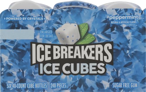 ICE BREAKERS Ice Cubes Spearmint Sugar Free Chewing Gum Bottles, 3.24 oz (6 Count, 40 Pieces)