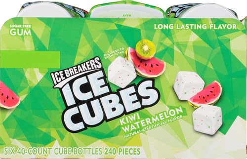 ICE BREAKERS Ice Cubes Spearmint Sugar Free Chewing Gum Bottles, 3.24 oz (6 Count, 40 Pieces)