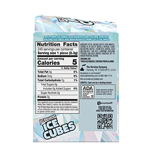 ICE BREAKERS Ice Cubes Spearmint Sugar Free Chewing Gum Bottles, 3.24 oz (6 Count, 40 Pieces)