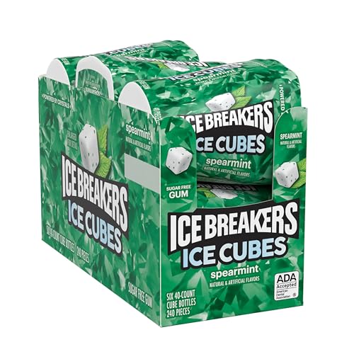 ICE BREAKERS Ice Cubes Spearmint Sugar Free Chewing Gum Bottles, 3.24 oz (6 Count, 40 Pieces)