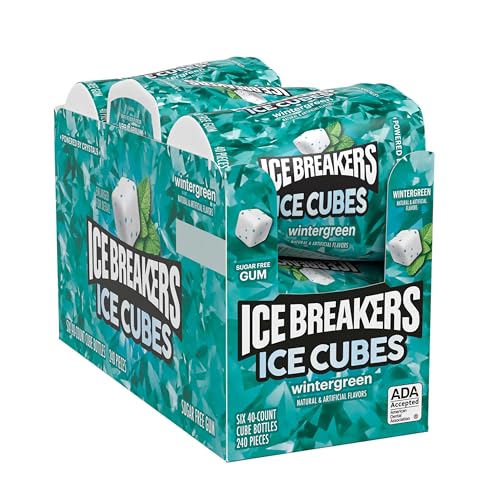 ICE BREAKERS Ice Cubes Spearmint Sugar Free Chewing Gum Bottles, 3.24 oz (6 Count, 40 Pieces)