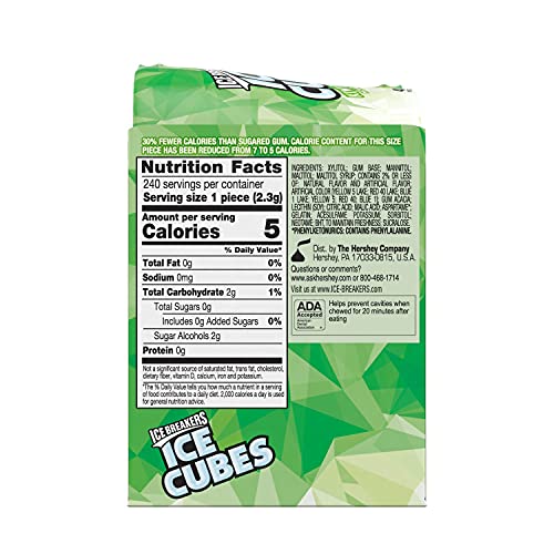 ICE BREAKERS Ice Cubes Spearmint Sugar Free Chewing Gum Bottles, 3.24 oz (6 Count, 40 Pieces)