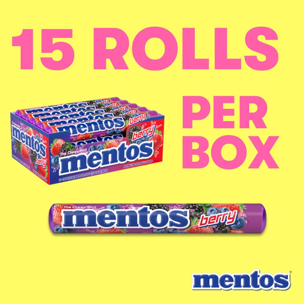 Mentos Chewy Mint Candy Roll, Mint, Non Melting, Party, 14 Pieces (Bulk Pack of 15) - Packaging May Vary