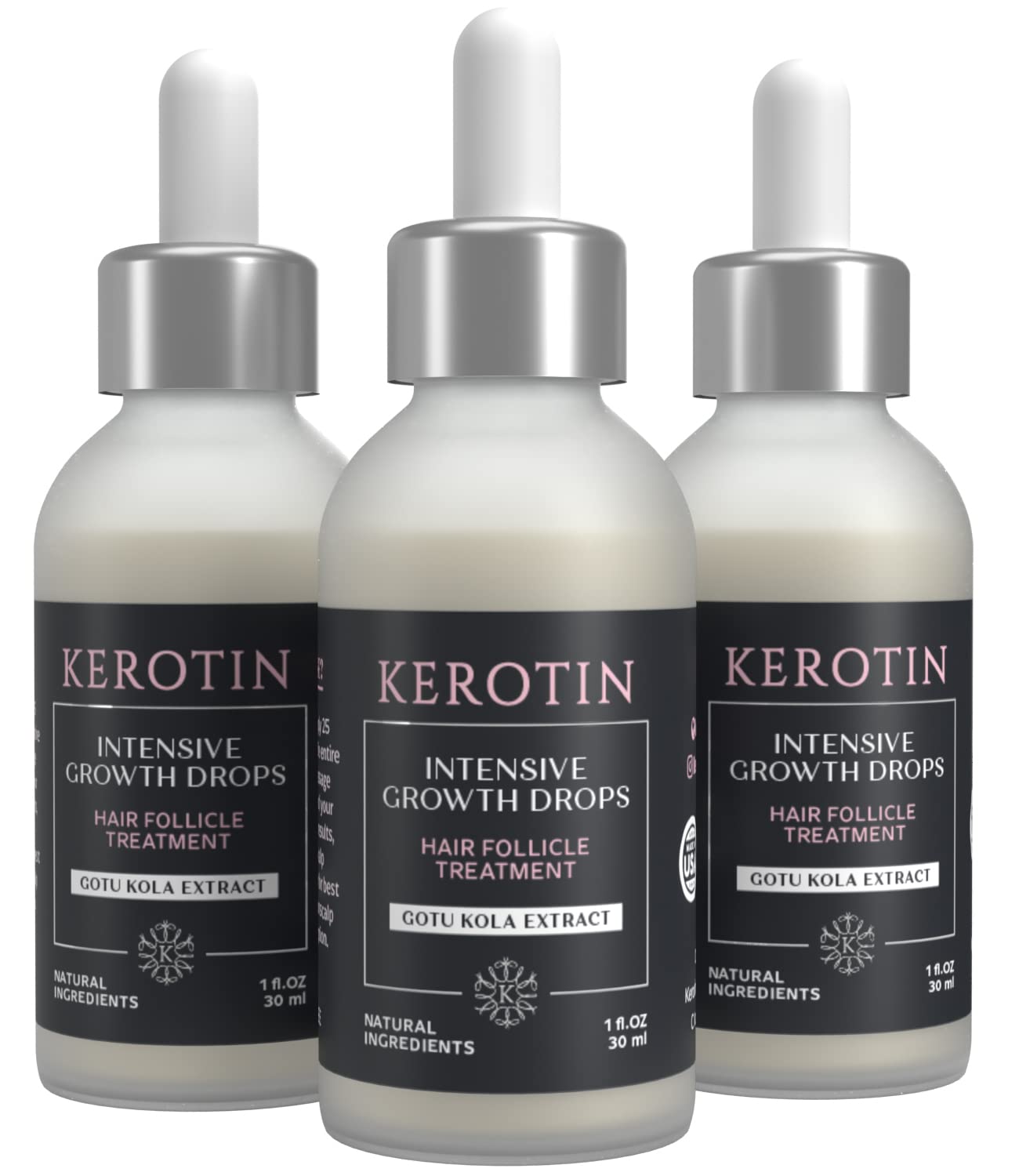 Kerotin Hair Growth Serum with Castor Oil for Hair Loss in Women, DHT Blocker, Promotes Scalp Care & Thicker Fuller Hair, Thickening Drops, Natural, Sulfate & Cruelty Free, Made in USA - 3 Pack