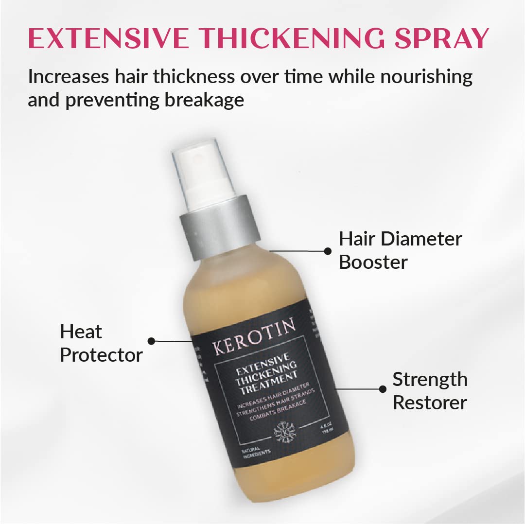 Kerotin Hair Thickening Spray w/Keratin for Fine & Thin Hair Growth in Women, Heat Protectant, Repair Mist for Volume, Body & Shine, Diameter Booster, Natural & Cruelty Free, Made in USA - 3 Pack