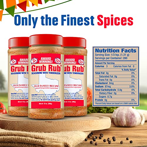 Grub Rub BBQ Seasoning & Meat Rubs for Smoking - Pork Rub, Steak Seasoning, & Brisket Rub - Award Winning Family Recipe - Moist, Tender, & Juicy Meats, Seafood, Veggies & More