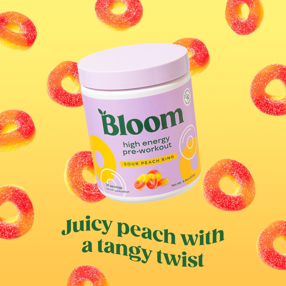 Bloom Nutrition High Energy Pre Workout with Beta Alanine, Ginseng and L Tyrosine for Amino Energy, Natural Caffeine Powder from Green Tea Extract, Keto, Sugar Free Drink Mix, Raspberry Lemonade