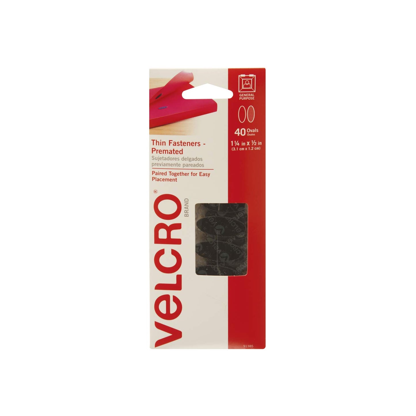 VELCRO Brand - Thin Fasteners - Premated - Ovals, 40 Sets - White