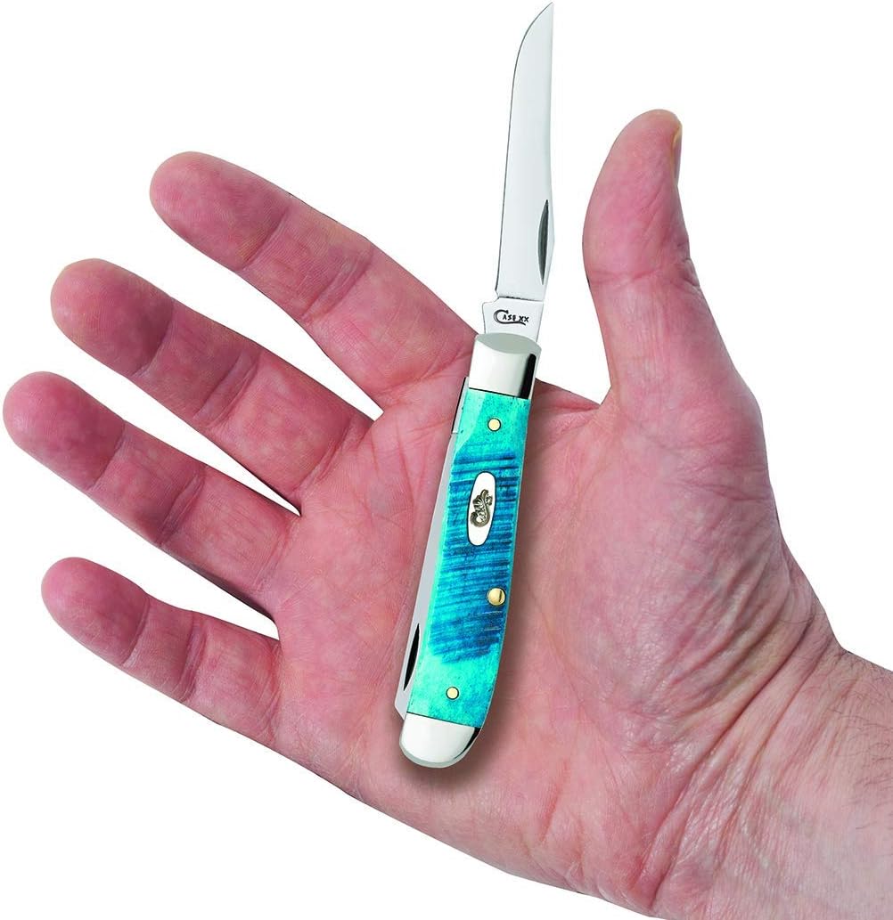 Case XX WR Pocket Knife Mini Trapper Caribbean Blue Jig Bone Item #25593 - (6207 SS) - Length Closed: 3 1/2 Inches