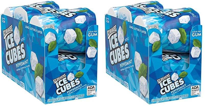 ICE BREAKERS Ice Cubes Spearmint Sugar Free Chewing Gum Bottles, 3.24 oz (6 Count, 40 Pieces)