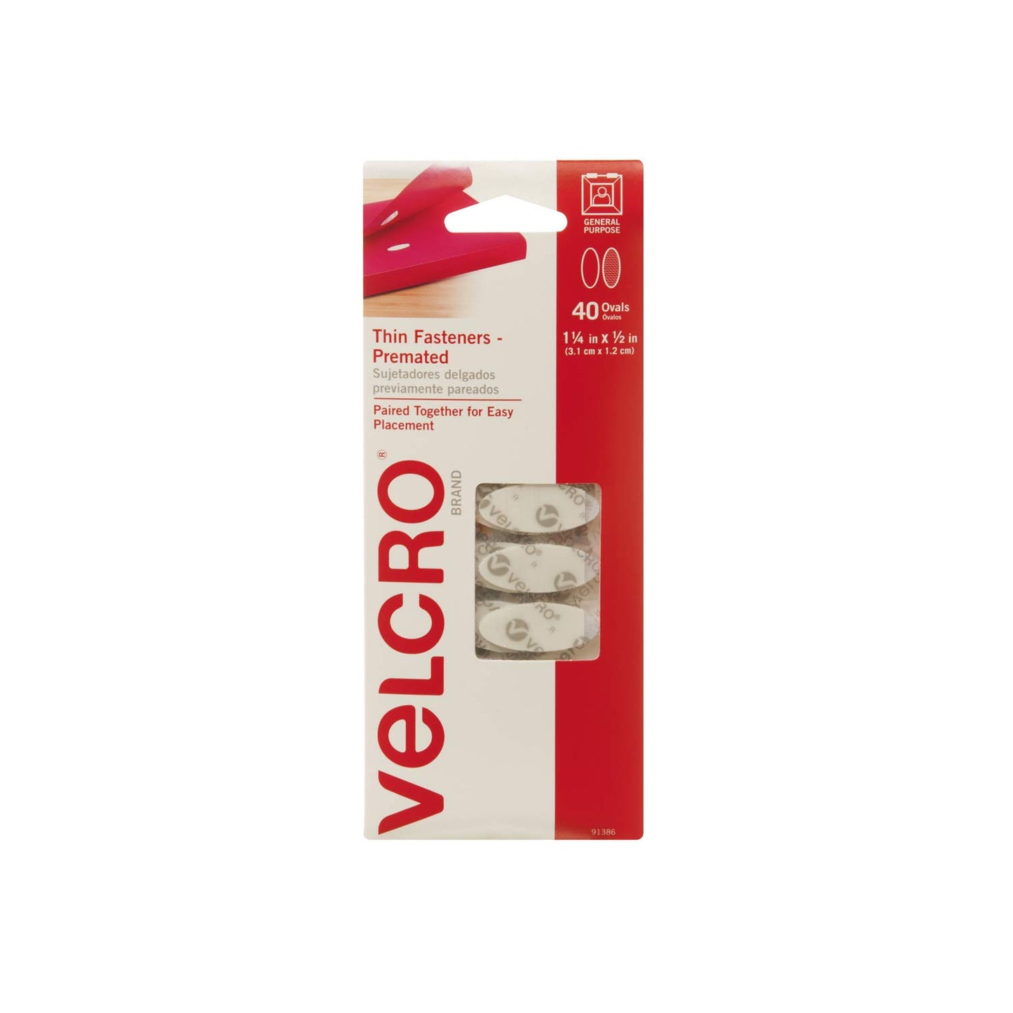 VELCRO Brand - Thin Fasteners - Premated - Ovals, 40 Sets - White