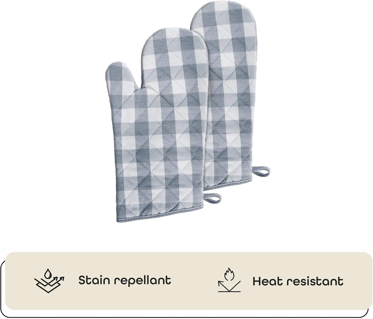 Buffalo Check Oven Mitts, 2 Pack, Grey - 7" x 13" - Quilted Pot Holders are Heat Resistant, Machine Washable & Stain Repellant - Non-Slip for Cooking, Baking & Grilling by Achim Home Decor