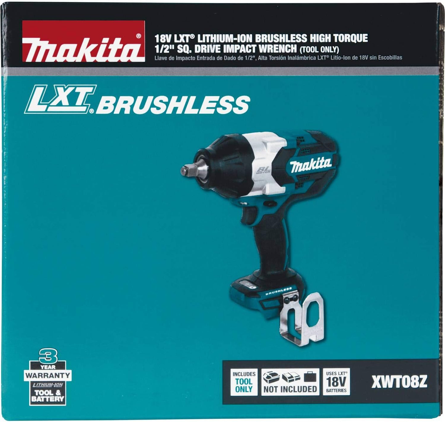 Makita XWT08Z 18V LXT® Lithium-Ion Brushless Cordless High-Torque 1/2" Sq. Drive Impact Wrench, Tool Only