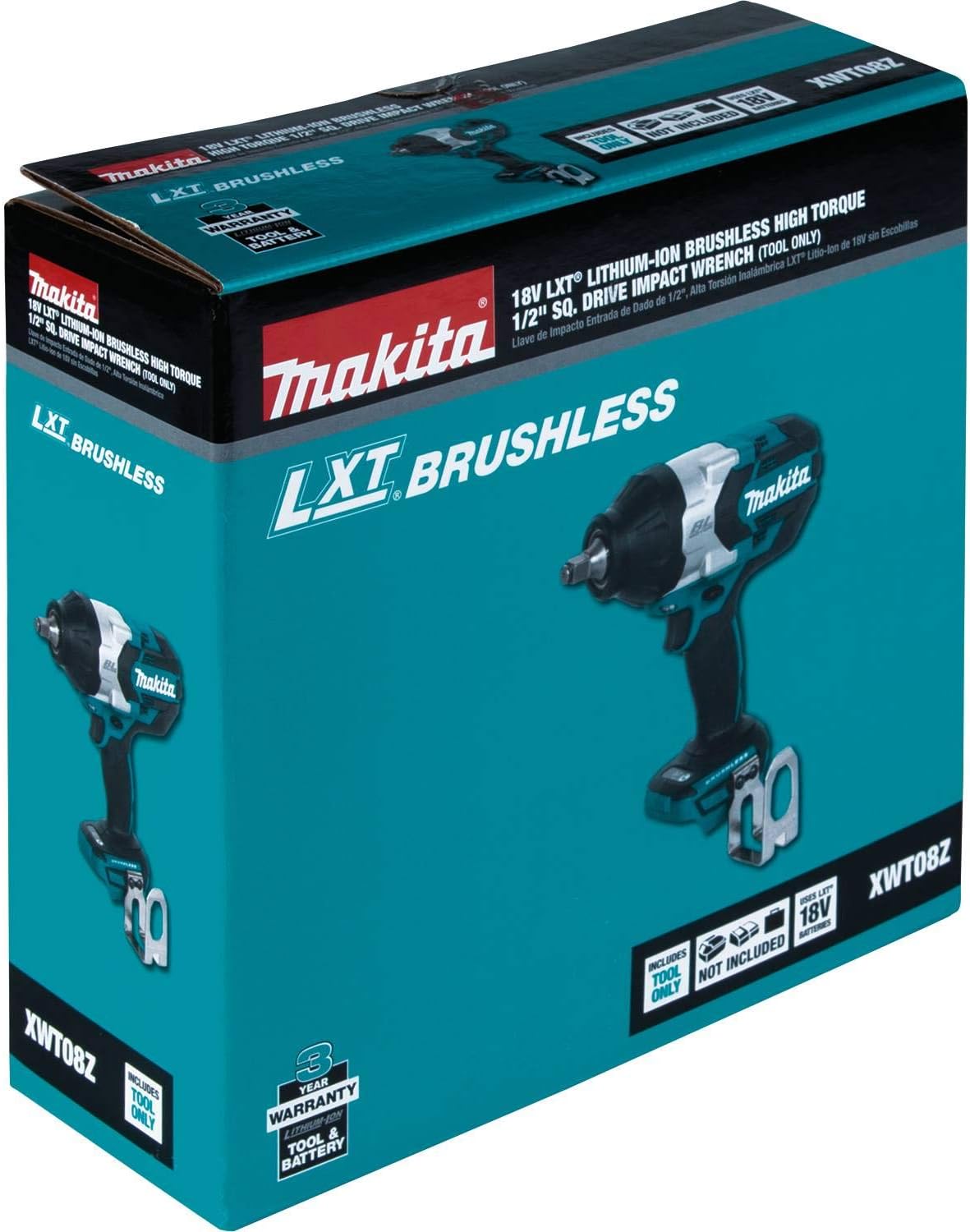 Makita XWT08Z 18V LXT® Lithium-Ion Brushless Cordless High-Torque 1/2" Sq. Drive Impact Wrench, Tool Only