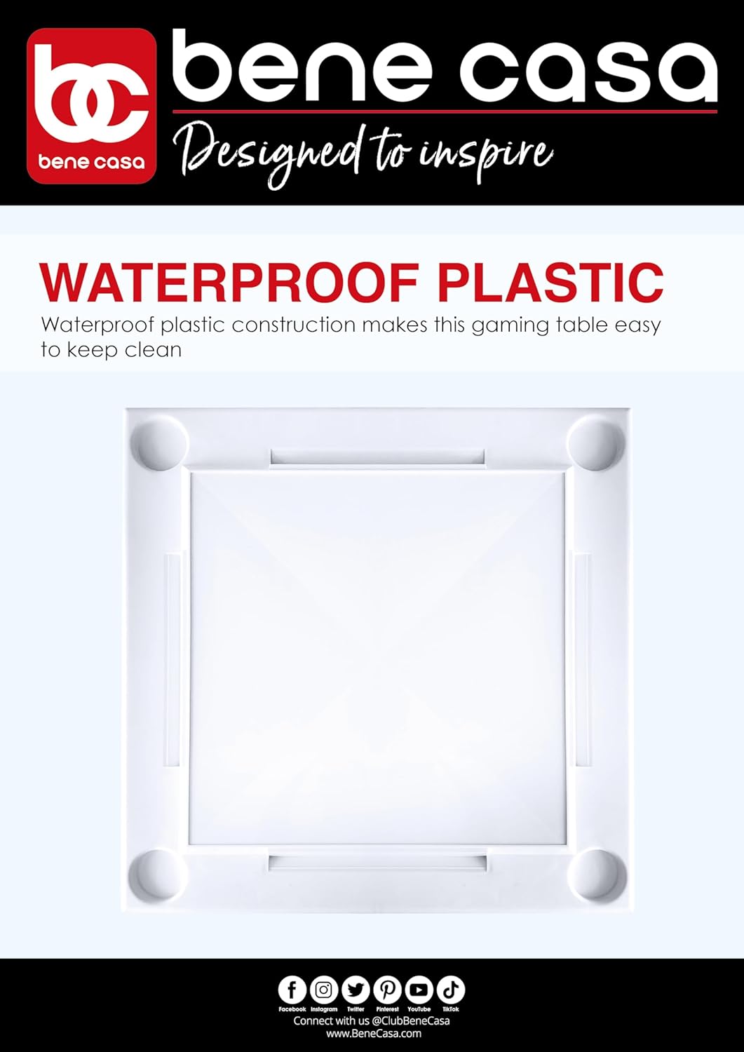 Bene Casa - White Indoor & Outdoor Domino and Game Table Includes Domino and Scrabble Tile Racks and Cup Holders - Table Legs are Removable for Easy Storage