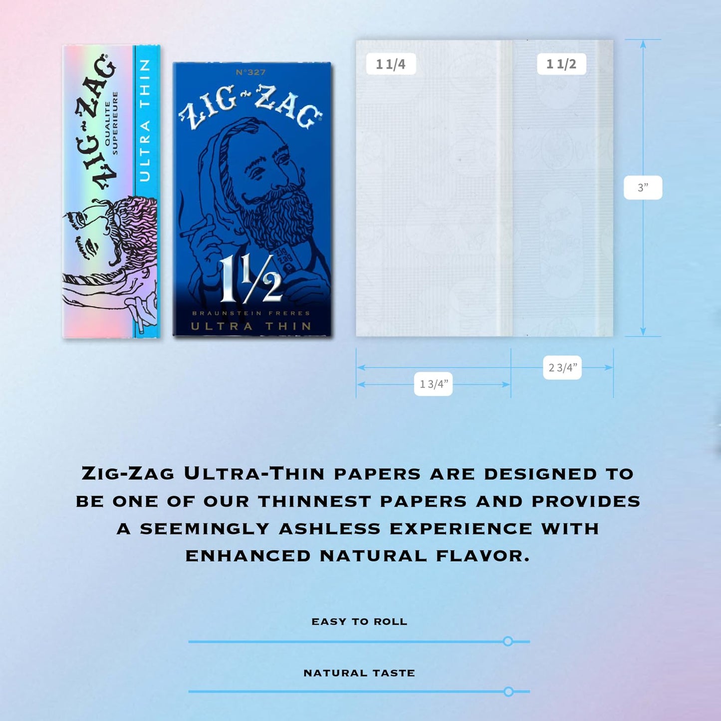 ZIG-ZAG Ultra-Thin Rolling Papers - 1 ¼-Inch Size - Slow Burning - 32 Papers/Pack - 6 Pack (78mm)