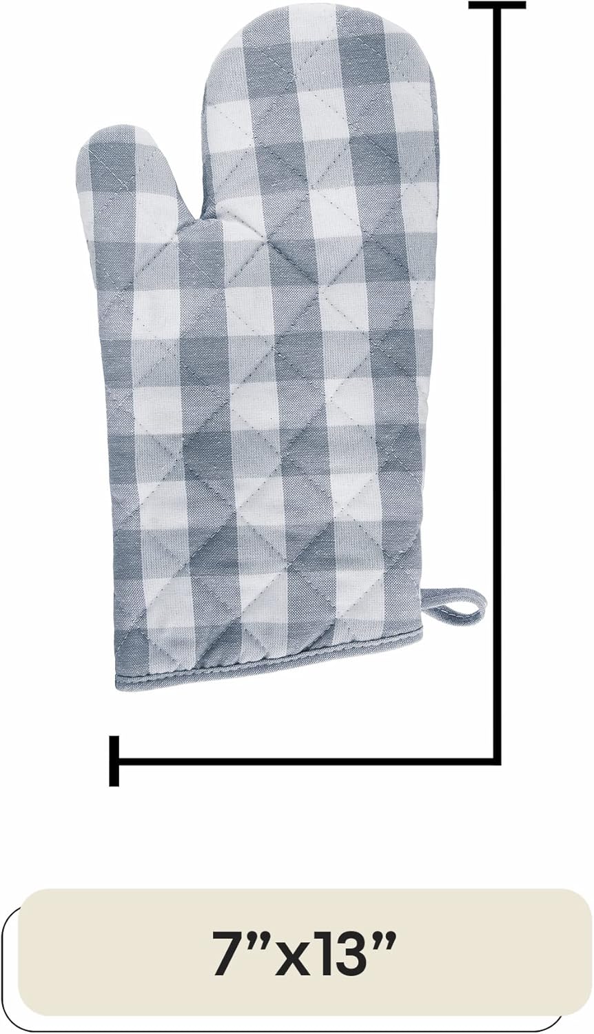 Buffalo Check Oven Mitts, 2 Pack, Grey - 7" x 13" - Quilted Pot Holders are Heat Resistant, Machine Washable & Stain Repellant - Non-Slip for Cooking, Baking & Grilling by Achim Home Decor