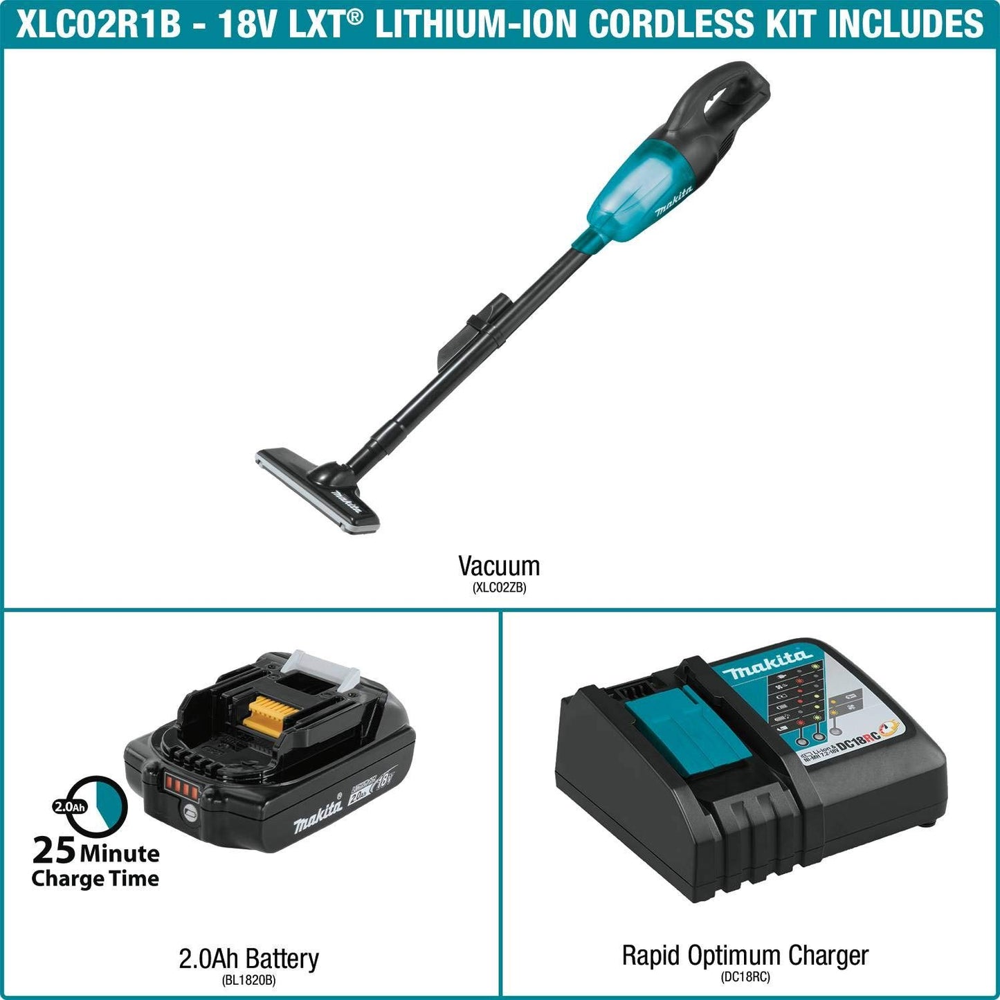 Makita XLC02ZB 18V LXT Lithium-Ion Cordless Vacuum, Tool Only