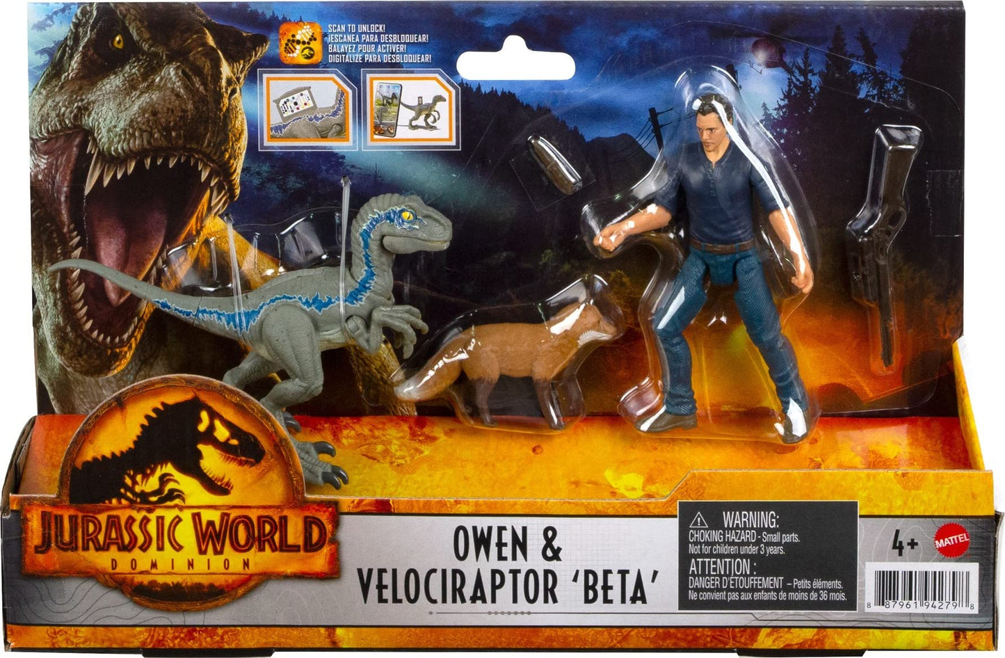Mattel Jurassic World Dominion Human and Dino Pack, Owen & Velociraptor Beta Action Figure Toys and Accessories